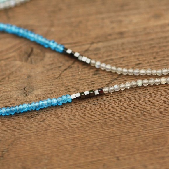 Labradorite, Chrysocolla Wrap Bracelet Convertible Necklace Sterling Silver 37" - Picture 4 of 7